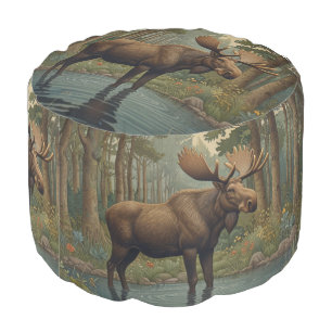 Rustic moose boho woodland forest greenery pouf