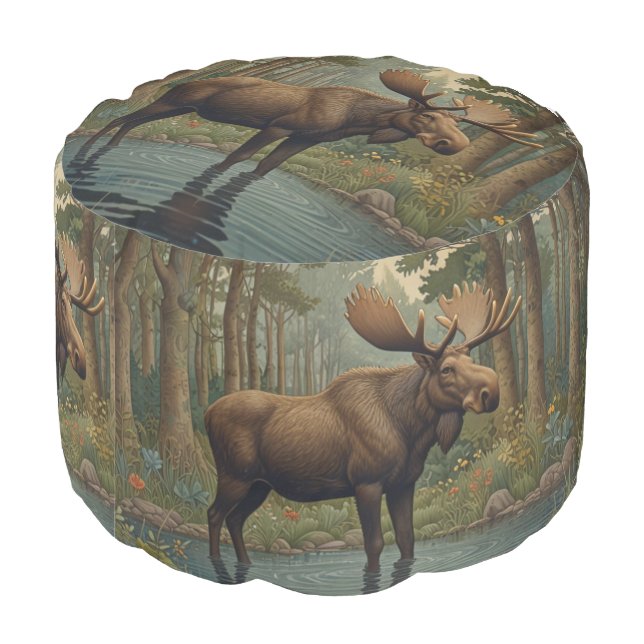 Rustic moose boho woodland forest greenery  pouf (Angled Back)