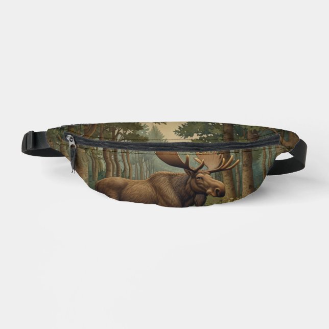 Rustic moose boho woodland forest lake view fanny pack (Front)