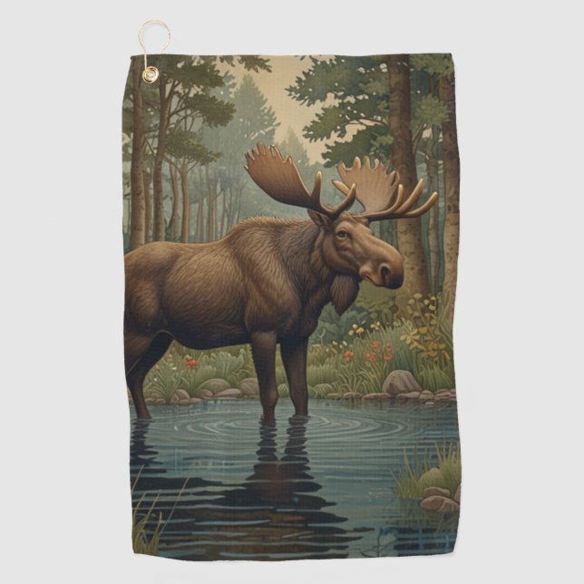 Rustic moose boho woodland forest nature golf towel (Front)
