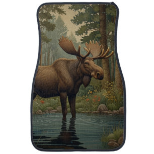Rustic moose boho woodland forest outdoors car floor mat
