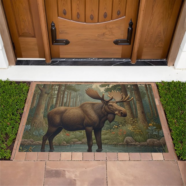 Rustic moose boho woodland woods forest greenery  doormat (Outdoor)