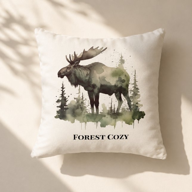 Rustic Moose Cabin Decor Custom Lodge Name Art Throw Pillow (Creator Uploaded)