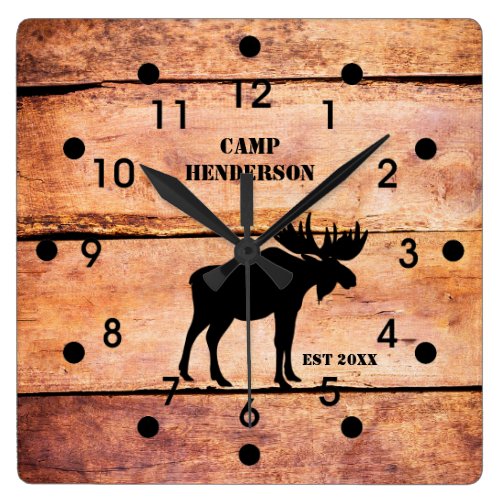 Rustic Moose Camp Plank Style Acrylic Clock