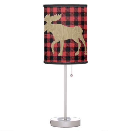 Rustic Moose Checkered Log Cabin Lodge  Table Lamp