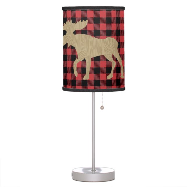 Rustic Moose Checkered Log Cabin Lodge  Table Lamp (Left)