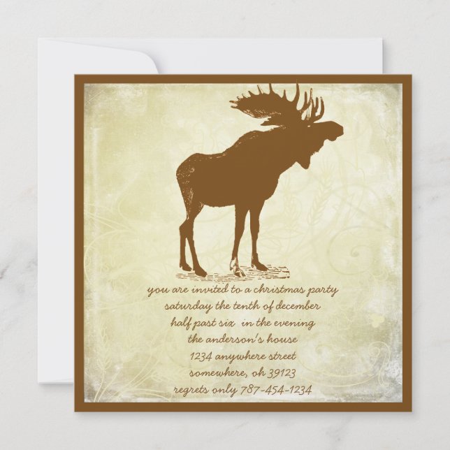 Rustic Moose Christmas Dinner Invitations (Front)