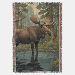 Rustic moose deer boho woodland forest greenery throw blanket