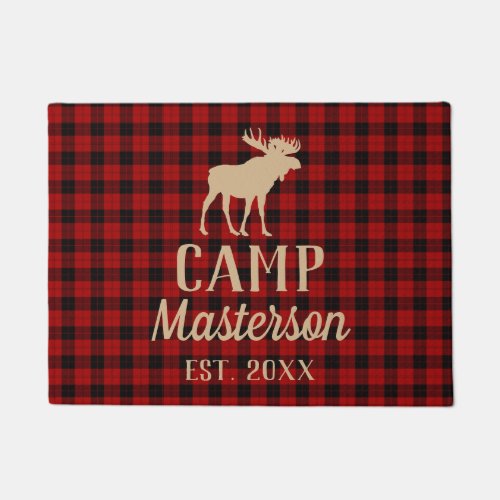 Rustic Moose Family Camp Buffalo Plaid Doormat