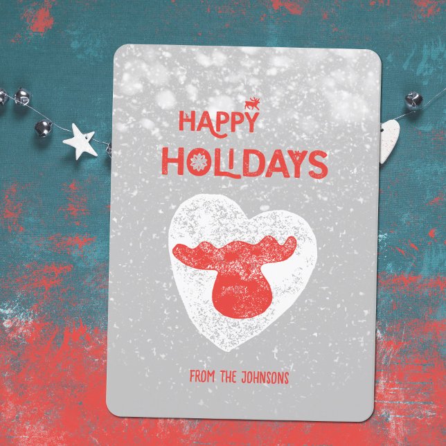 Rustic Moose Family Photo Snowfall Holiday Card (Moose Family Photo Holiday Card ©Susanne Sachers - Sunny Mind Design 🌞)