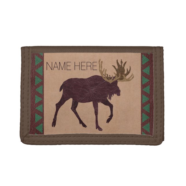 Rustic Moose Faux Leather Brown And Green Tri-fold Wallet (Front)