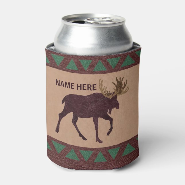 Rustic Moose Faux Leather-Look Design Can Cooler (Can Front)
