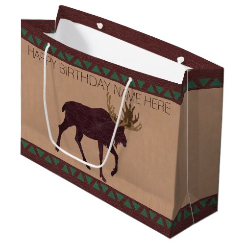 Rustic Moose Faux Leather_Look Happy Birthday Large Gift Bag