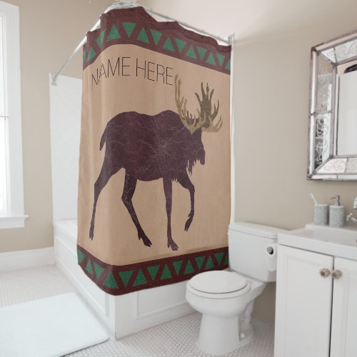 Rustic Moose Faux Leather_Look Home Decor Shower Curtain