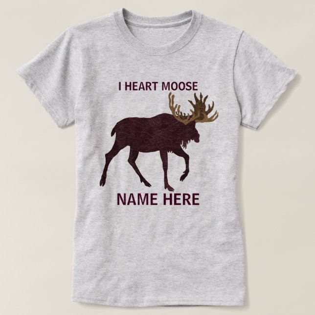 Rustic Moose Faux Leather-Look I Heart Moose T-Shirt (Design Front)
