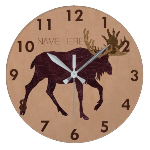 Rustic Moose Faux Leather-Look Name Large Clock