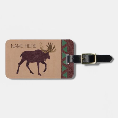 Rustic Moose Faux Leather_Look Traveler Luggage Tag