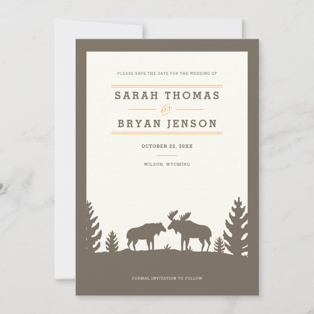 Rustic Moose in the Woods Save The Date (Front)