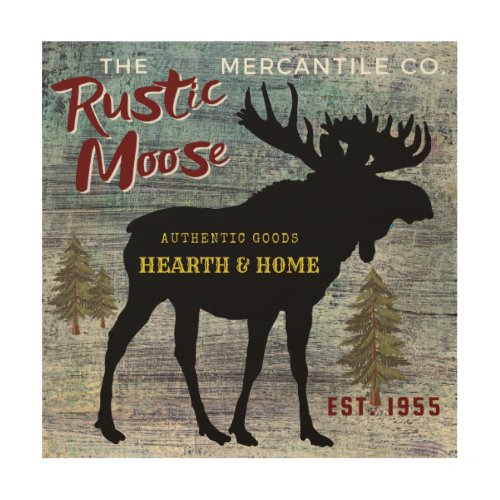 Rustic Moose Mercantile Company Advertising  Wood Wall Art