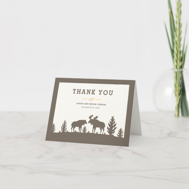 Rustic Moose Outdoor Wedding Letterpress Thank You Card (Front)