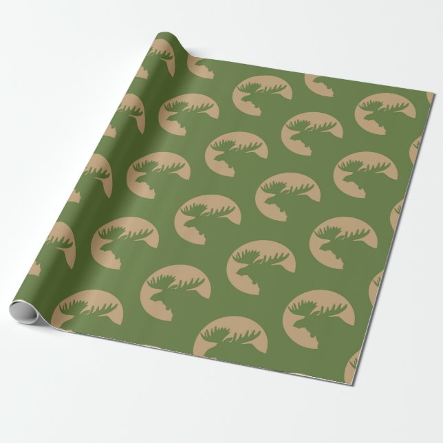 Rustic Moose Pattern Wrapping Paper (Unrolled)