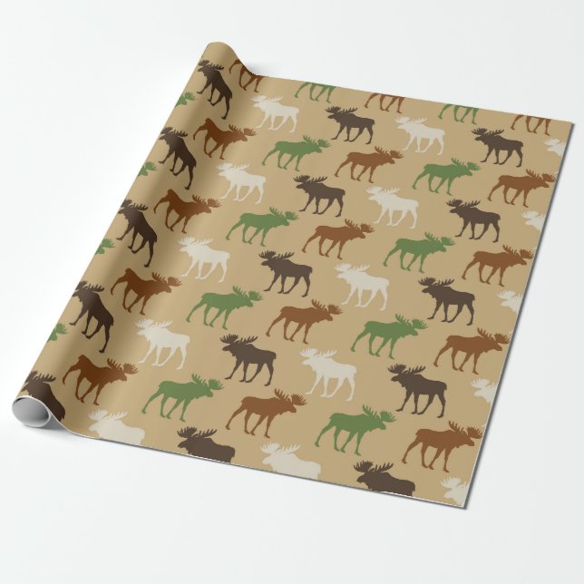 Rustic Moose Pattern Wrapping Paper (Unrolled)