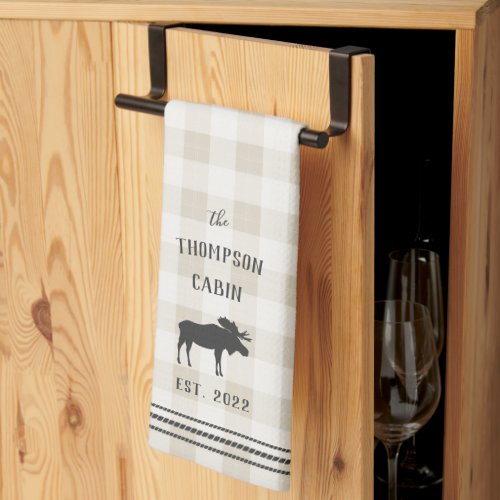 Rustic Moose Personalized Plaid Kitchen Towel