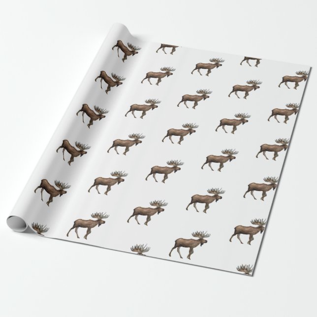 Rustic Moose Print Gift Wrapping Paper (Unrolled)