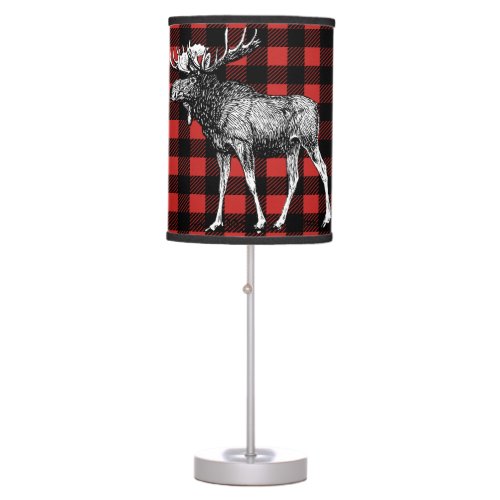Rustic Moose Red  Black Buffalo Lumberjack Plaid Table Lamp