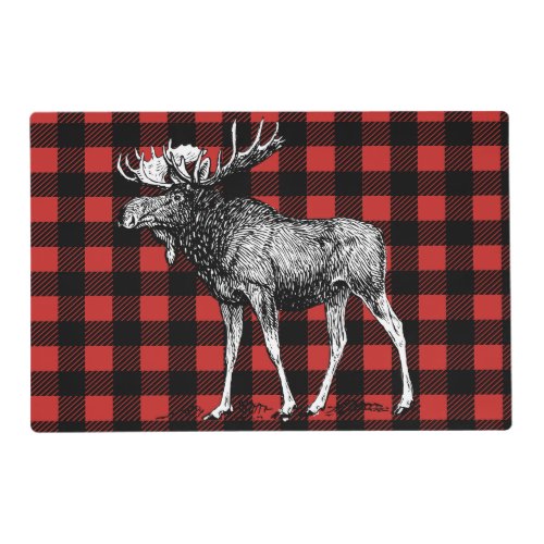 Rustic Moose Red  Black Buffalo Plaid Placemat