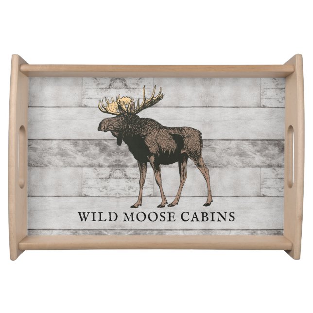 Rustic Moose Silhouette Gray Wood  Serving Tray (Front)