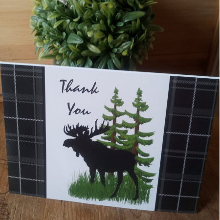 Rustic Moose Silhouette With Black Plaid   Thank You Card