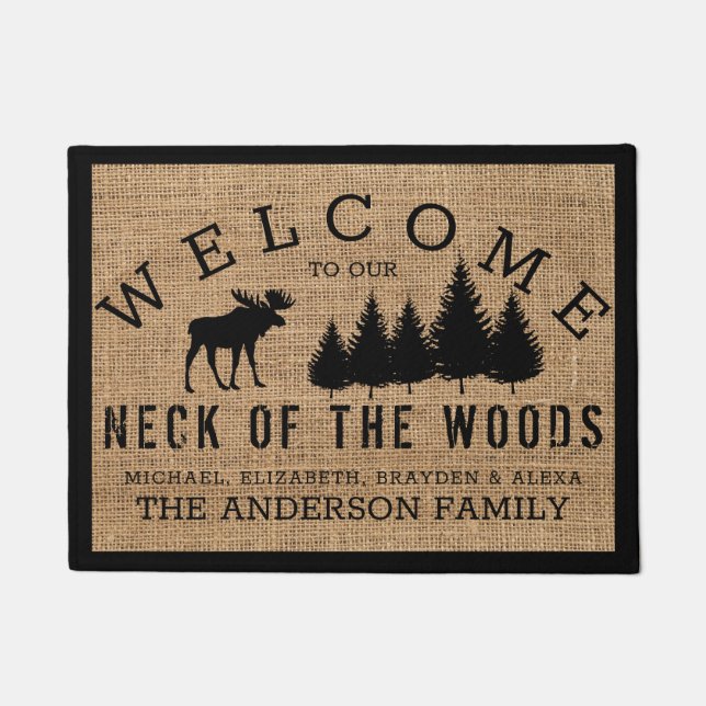 Rustic Moose Welcome to our Neck of the Woods Doormat (Front)
