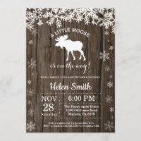 Rustic Moose Winter Snowflake Baby Shower Invitation