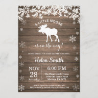 Rustic Moose Winter Snowflake Baby Shower Invitation