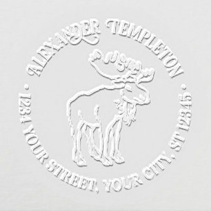 Rustic Moose With Antlers Line Art Name Address Embosser