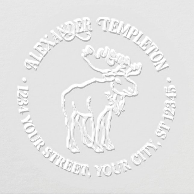 Rustic Moose With Antlers Line Art Name Address Embosser (Design)