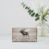 Rustic Moose Wood Cabin Bed Breakfast  Business Card (Standing Front)