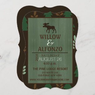 Rustic Moose Wood grain Wedding Invitation