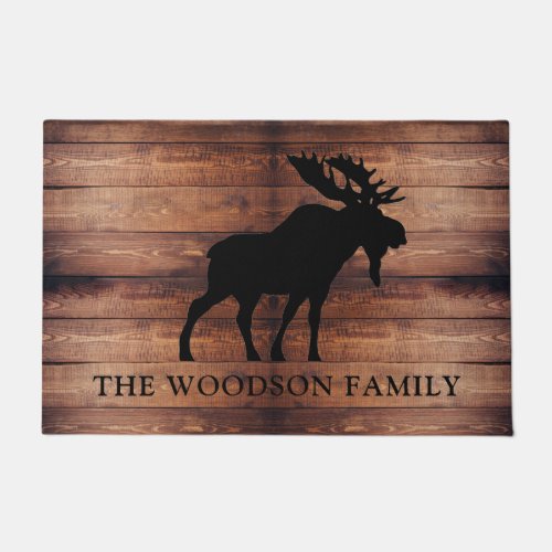 Rustic Moose Wood Personalized Family Name  Doormat