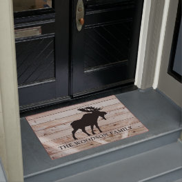 Rustic Moose Wood Personalized Family Name Doormat