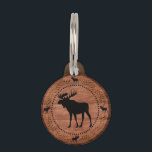 Rustic moose wooden circle custom pet id tag<br><div class="desc">Rustic moose wooden circle custom pet id tag</div>