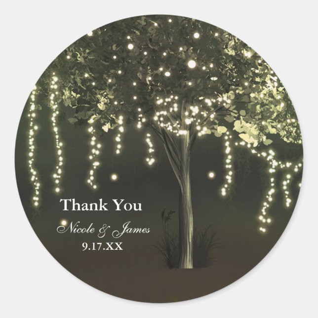 Rustic Mossy Lighted Tree Wedding Favor Stickers (Front)