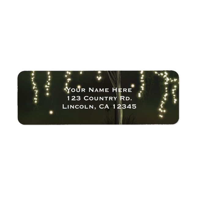 Rustic Mossy Lighted Tree Wedding Invitation Label (Front)
