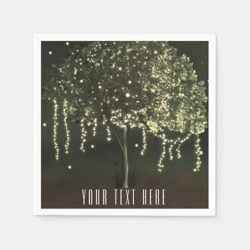 Rustic Mossy Lighted Tree Wedding Napkins