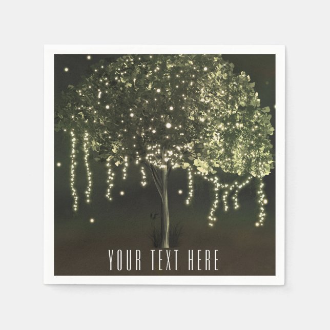 Rustic Mossy Lighted Tree Wedding Napkins (Front)