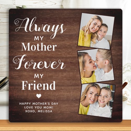 Rustic Mother Daughter Personalized 3 Photo Mom Plaque