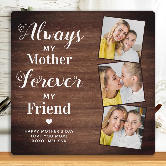 Rustic Mother Daughter Personalized 3 Photo Mom Plaque (Creator Uploaded)