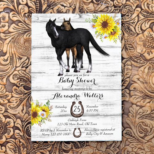 Rustic mother horse foal baby shower invitation