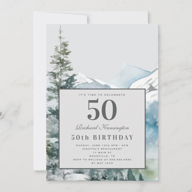 Rustic mountain 50th Birthday invitation (Front)